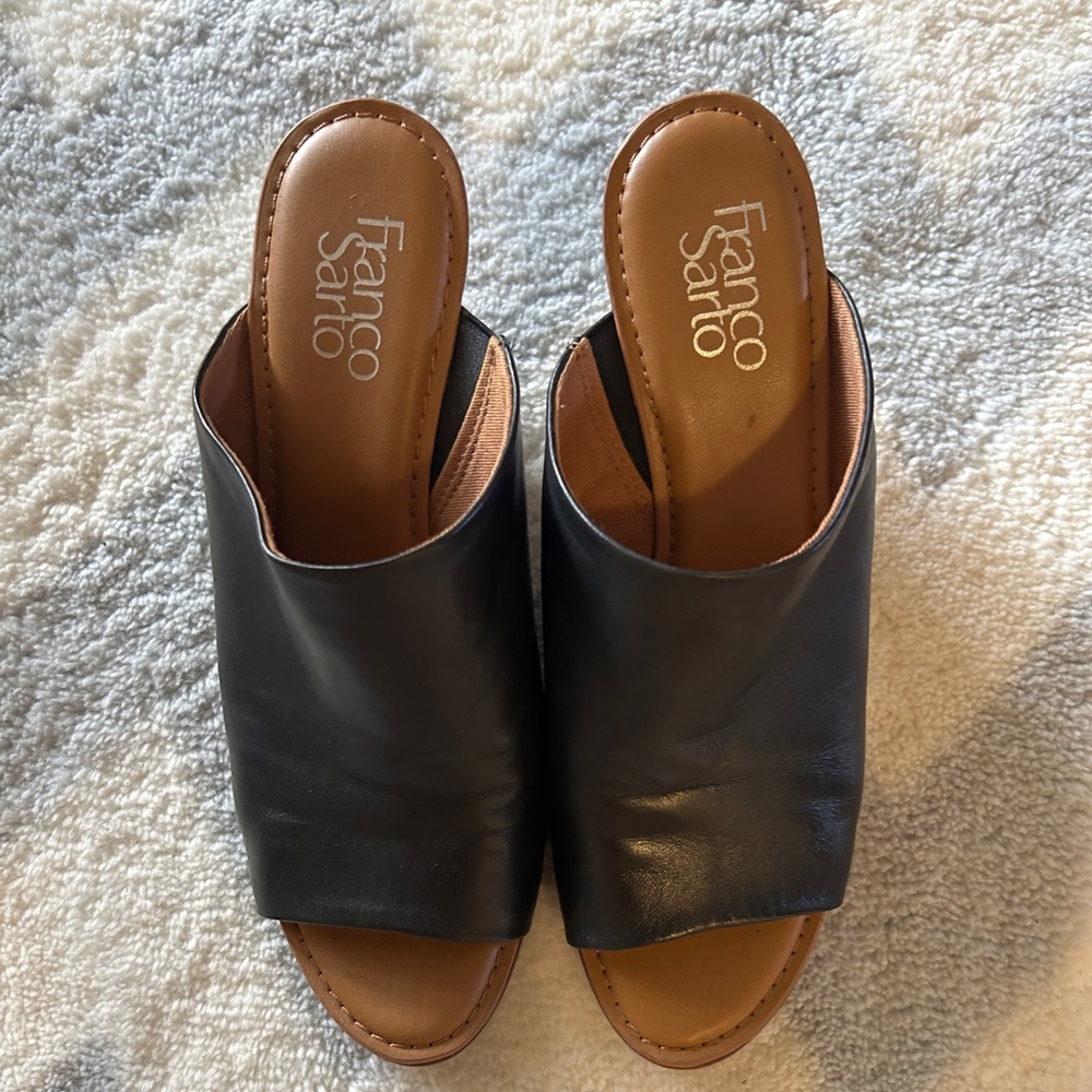 Franco Sarto Black Leather Wedge Sandals